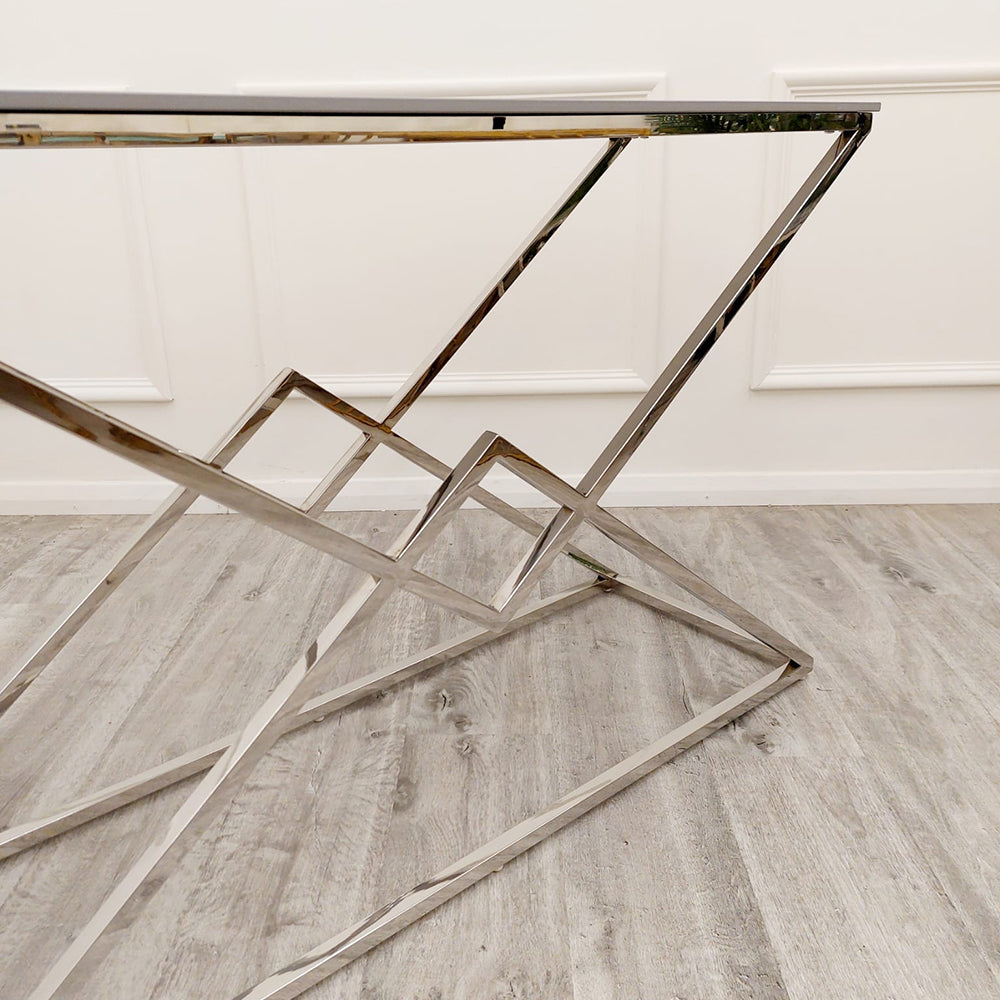 Vesta Chrome Console Table with Stomach Ash Sintered Stone Top